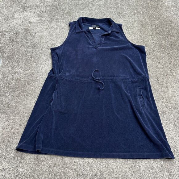 Lands' End Smith,S Terry Cover Up Dress Womens 2X Navy Blue Sleeveless Collared - Picture 1 of 12